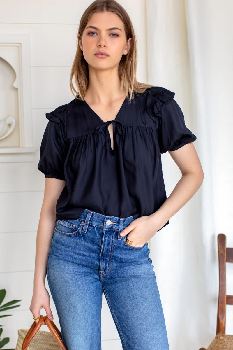 Frill V Isla Top - Black | Emerson Fry