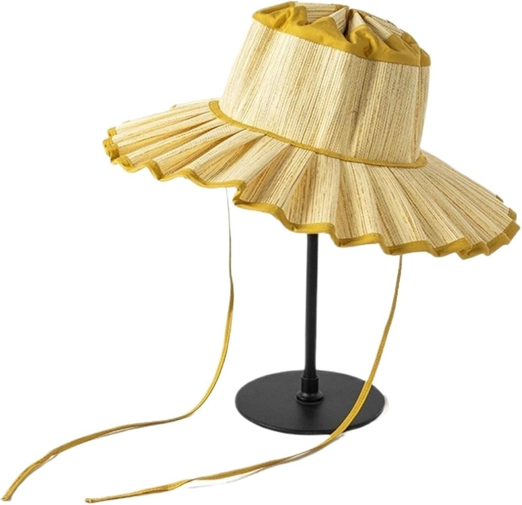 Women's Wide Brim Straw Sun Hat - Foldable Pleated Beach Hat for Summer, Outdoor, Wedding, Waterp... | Amazon (US)