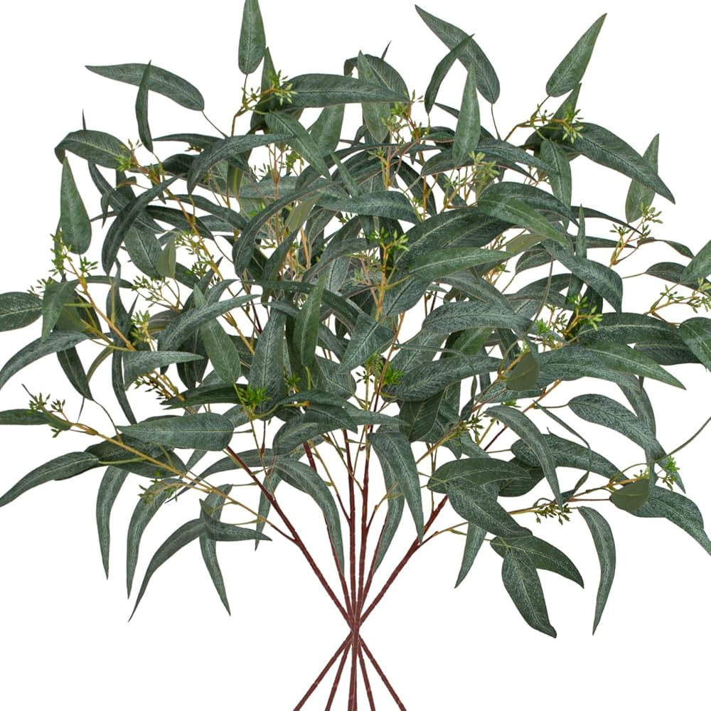 Faux Eucalyptus Stems Willow Eucalyptus Leaves 34” Long Fake Salix Leaves 6 Pcs Artificial Gree... | Amazon (US)