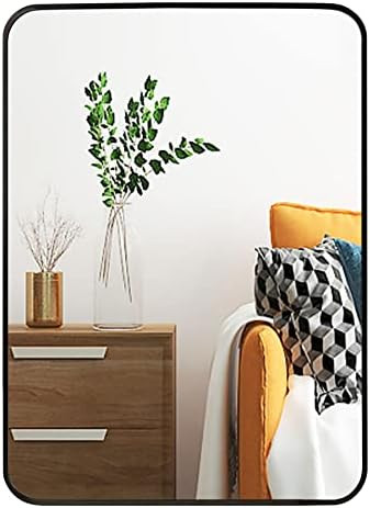 Muzilife Black Bathroom Mirror for Wall, 20"x28" Rounded Corner Rectangular Mirror with Metal Fra... | Amazon (US)