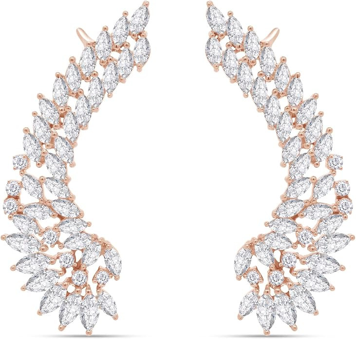 Big Angel Wing Ear Crawler Earrings Cubic Zirconia In Gold Over Sterling Silver | Amazon (US)