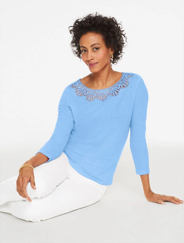 Lace Trim Crewneck Top | Talbots