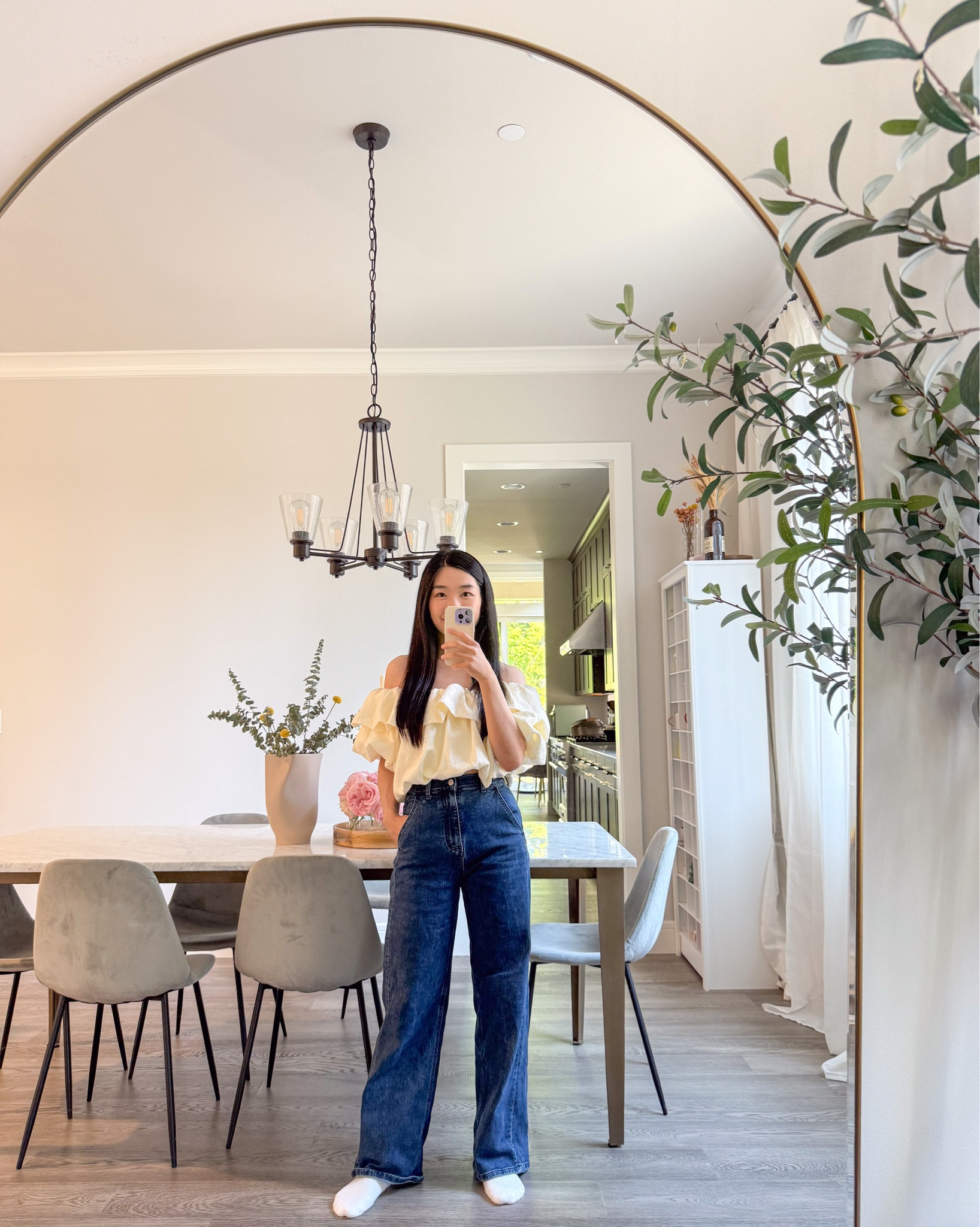 My dream mirror arrived today❤️
Dining room upgrades on the way
Considering changing the dining chairs that don’t rally match the marble table 
The marble dining table has been discontinued but I’ve linked the newer version with the same top.
I also linked a well made olive tree from Target more budget friendly than that from C&B
Many of you had asked about my jeans. I got them in Seoul but found you could actually buy in US 
大家问很多的餐桌已经不再卖了，我链接了同样的大理石桌面更新款
C&B的橄榄树是有点贵Target的平替质量也不错而且性价比绝了
大家都问的牛仔裤是在首尔买的，结果美国也有！

#LTKFamily #LTKHome #LTKBaby