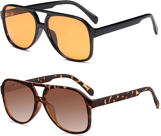 YDAOWKN Classic Vintage Aviator Sunglasses for Women Men Large Frame Retro 70s Sunglasses | Amazon (US)