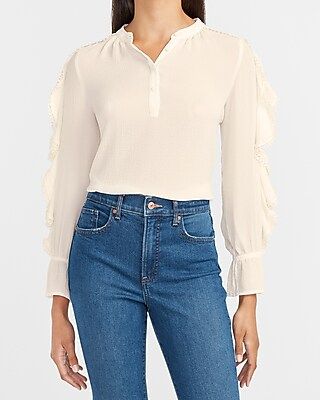 Ruffle Sleeve Button Front Top | Express