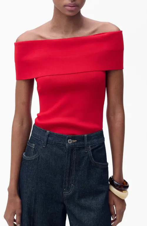 MANGO Sesete Off the Shoulder Knit Top in Red at Nordstrom, Size X-Small | Nordstrom