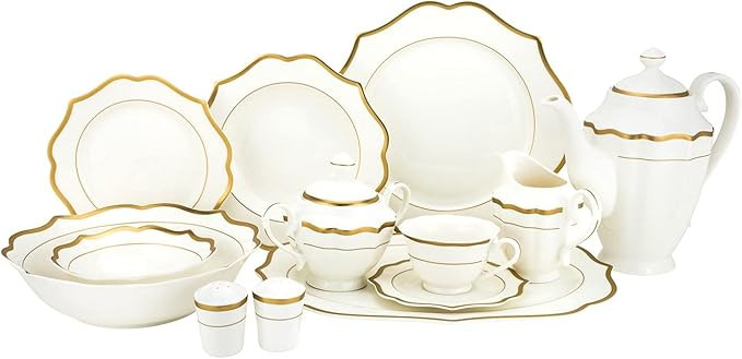 Euro Porcelain 57-pc Banquet Dinnerware Set, Luxury Bone China Tableware, Service for 8 (2MP) | Amazon (US)