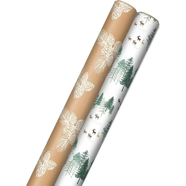 Hallmark Kraft Recyclable Christmas Wrapping Paper with Cut Lines (2 Rolls: 150 Sq. Ft. Ttl) Gree... | Walmart (US)