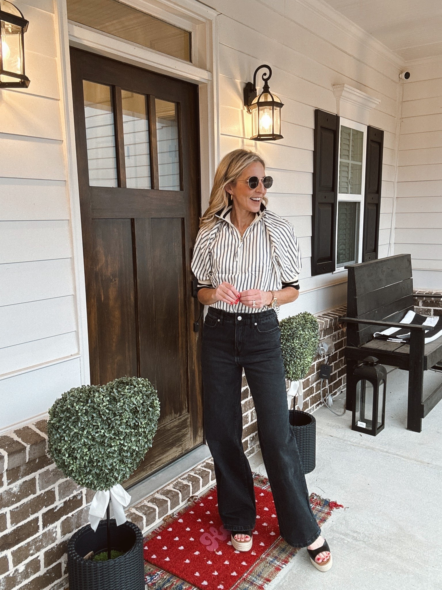 Comment “SHOES” and I’ll send you the links! We all know… you buy the shoes… the outfit will come. YES!! I grabbed these Walmart platform block heels last summer in cognac and I wore them DAILY (no regrets). So when I saw they brought them back in BLACK?! I sprinted to add them to my cart… And of course… the shoes demanded an outfit. Cue this Amazon trending puff sleeve striped top + Walmart black jeans under $30 = the easiest elevated summer look. This is your sign to buy the shoes first. The rest will figure itself out. 🖤 Everything linked!


#LTKmomlife #LTKgrwm #LTKootd