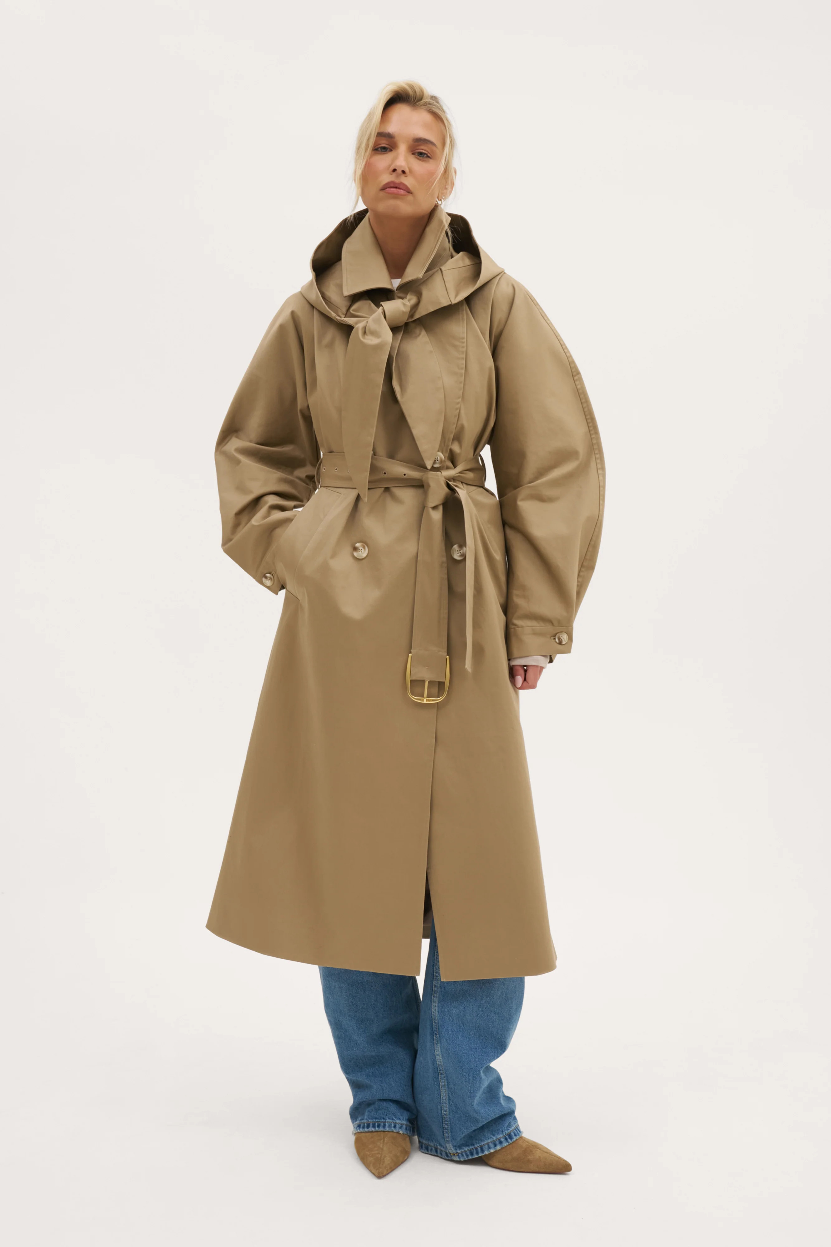 Sloane Hooded Trench Coat - Beige | Maebe