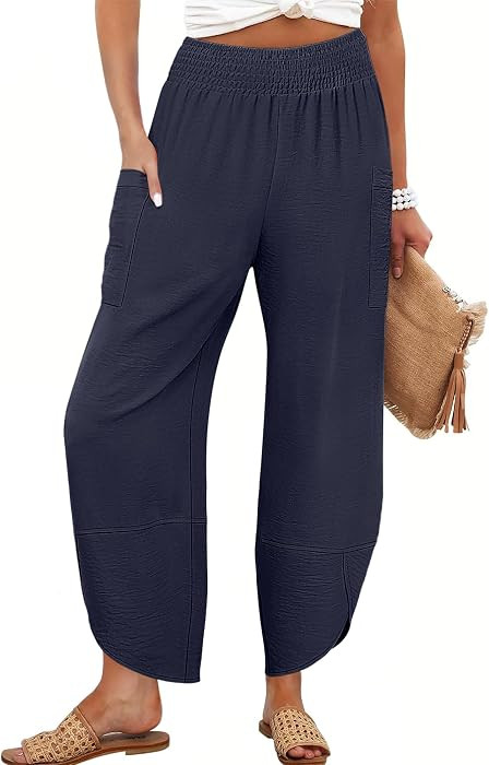 ANRABESS Womens Wide Leg Palazzo Capri Barrel Pants | Amazon (US)