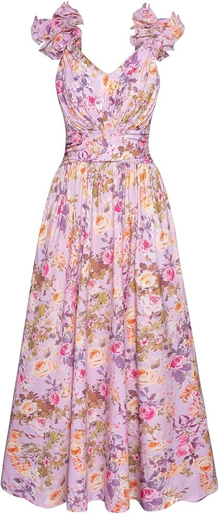 GRACE KARIN 2025 Women's Summer Floral Print Dress Sleeveless Casual Flowy Sundress A Line Ruffle... | Amazon (US)