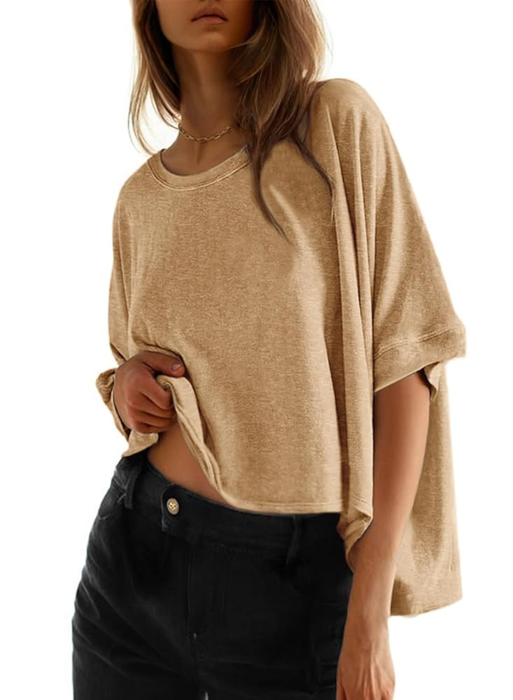Dokotoo Summer Shirts 2025 Womens Solid T Shirts for Women Loose Oversized Tops Basic Tee | Amazon (US)