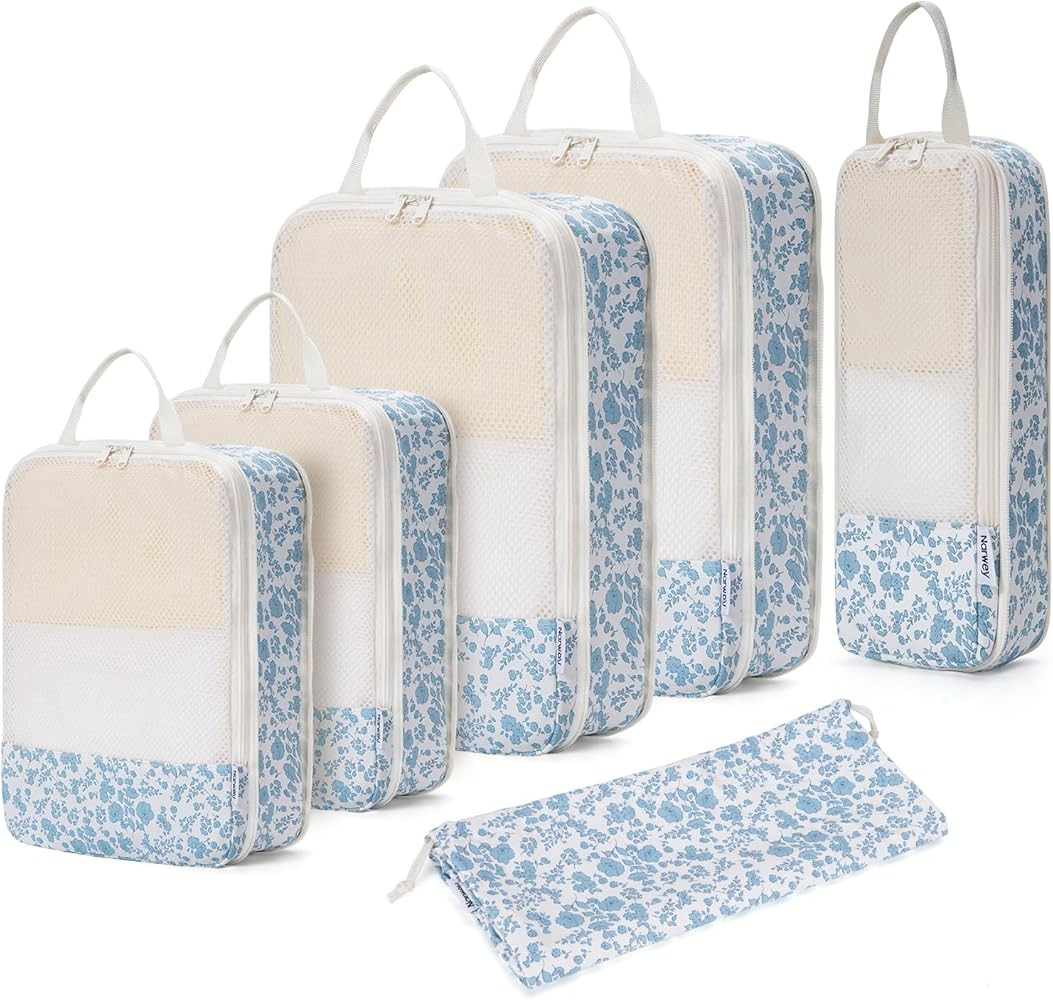Narwey 6 Set Compression Packing Cubes for Travel Kids Women Carry on, Packing Organizers Bag for... | Amazon (US)