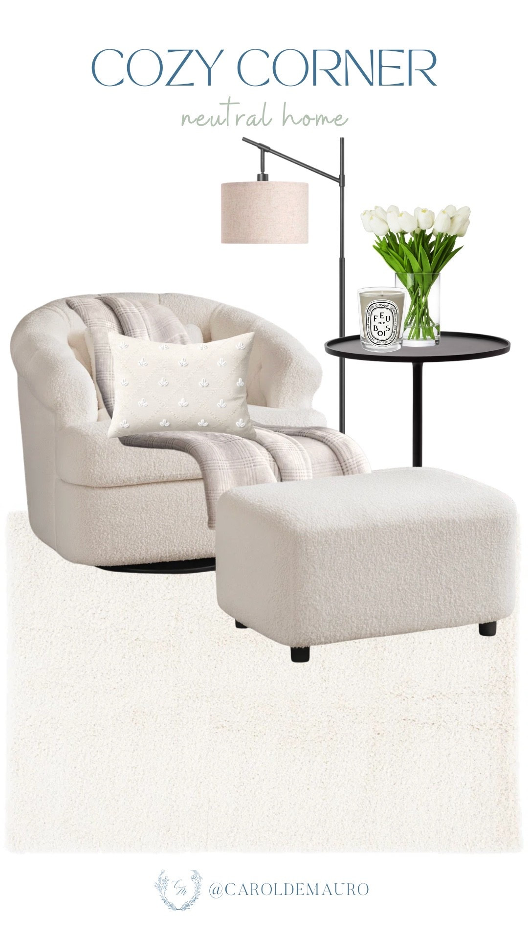 The perfect recipe for a Sunday afternoon: a plush swivel chair, a warm throw, and the warm scent of the candle. This cozy corner is officially your new happy place.

seating solutions, living room styling, secondary corner, reading nook, winter whites decor, home refresh, floor lamp, cozy furniture

#LTKstorytime #LTKHome #LTKU