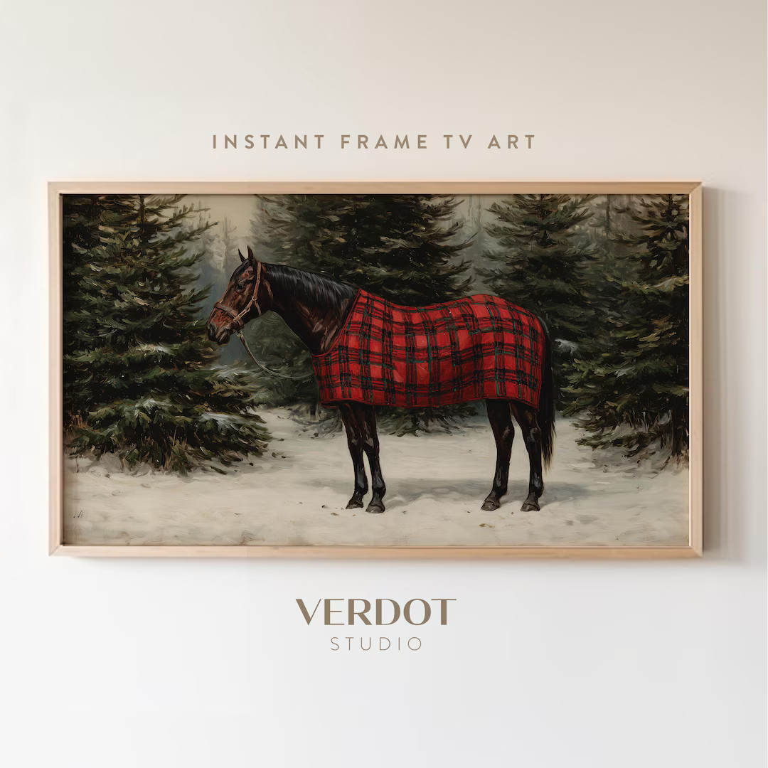 Vintage Horse Christmas Frame Tv Art, Moody Holiday Country Painting Tv Digital Download, Christm... | Etsy (US)