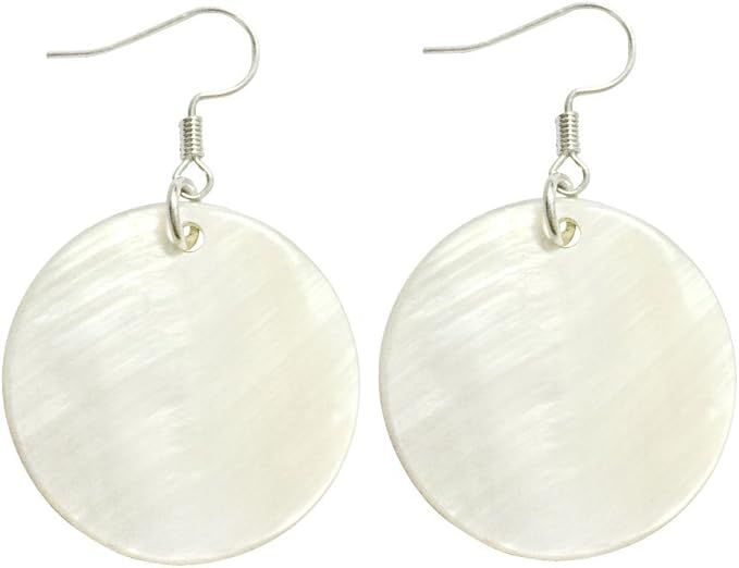 Natural White Sea Shell Silver Drop Dangle Earrings Women Girl Gift Beach Jewelry | Amazon (US)