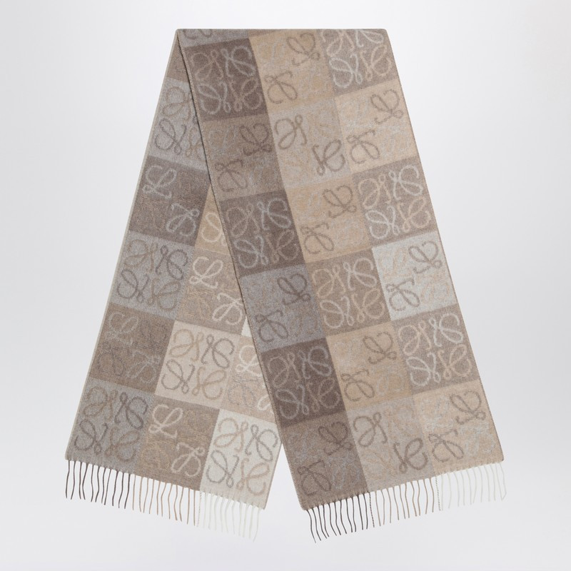 White/beige Anagram wool and cashmere scarf | The Double F