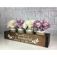 Mason Jar Planter, Rustic Planter Box, Farmhouse Table Decor, Flower Wooden Candle Tray, Centerpiece | Etsy (US)