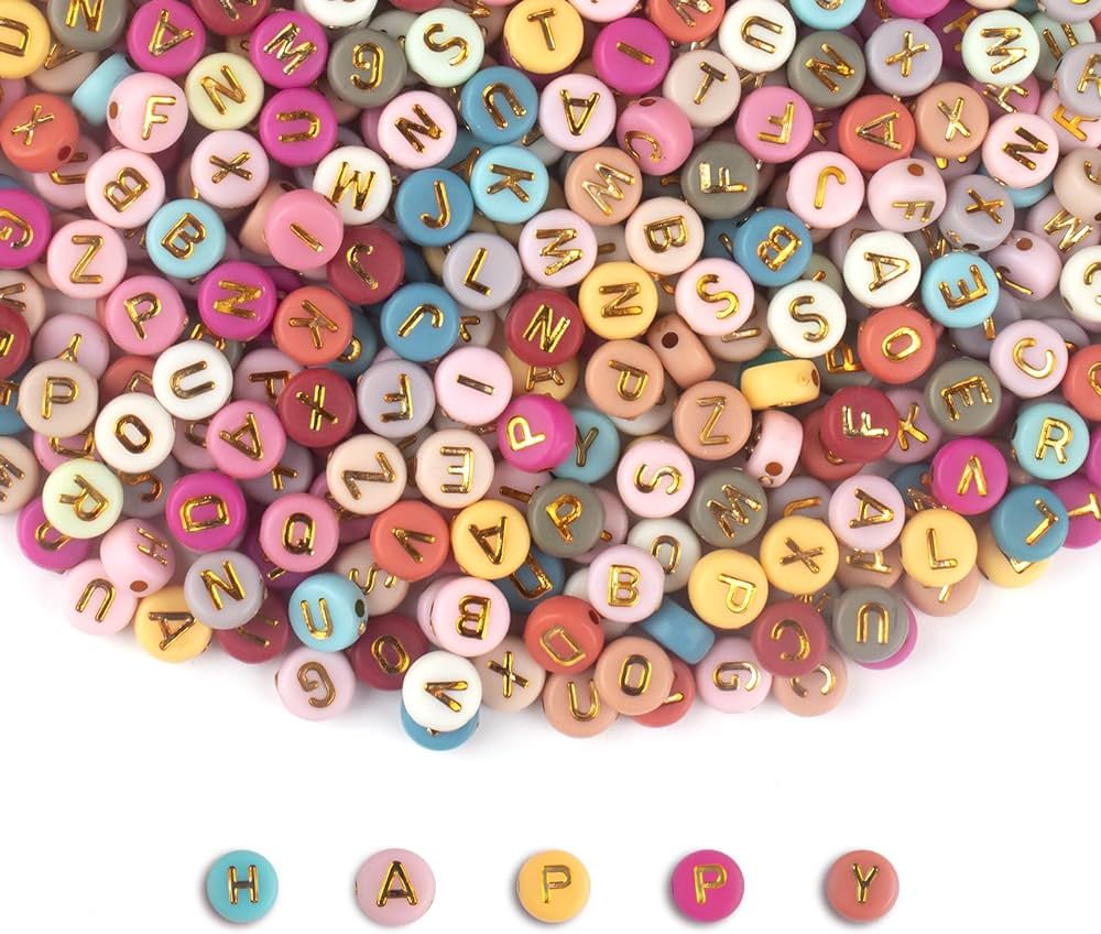 1000PCS Colourful Letter Beads for Threading, 4 x 7 MM, A-Z White Letter Beads and Colourful Hear... | Amazon (US)