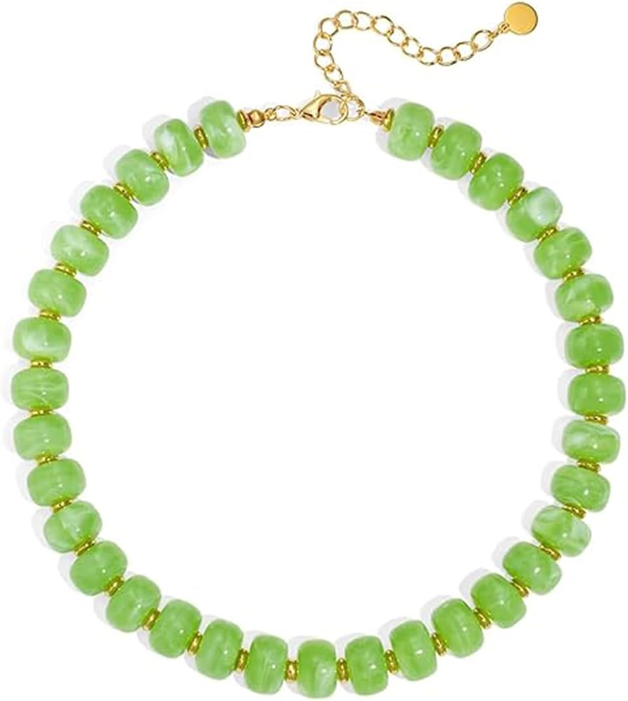 Chunky Beaded Necklace for Women, Colorful Boho Statement Necklace, Gold Chunky Resin Large Bead ... | Amazon (US)