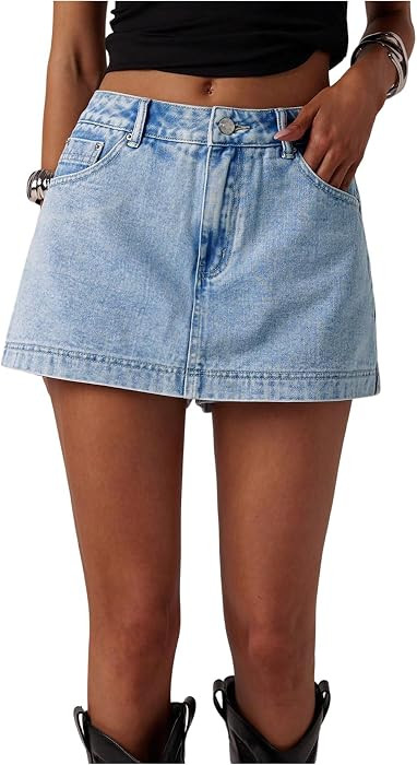 MakeMeChic Women's Jean Denim Skirt Shorts Y2k Mini Skirt Denim Skorts Streetwear | Amazon (US)