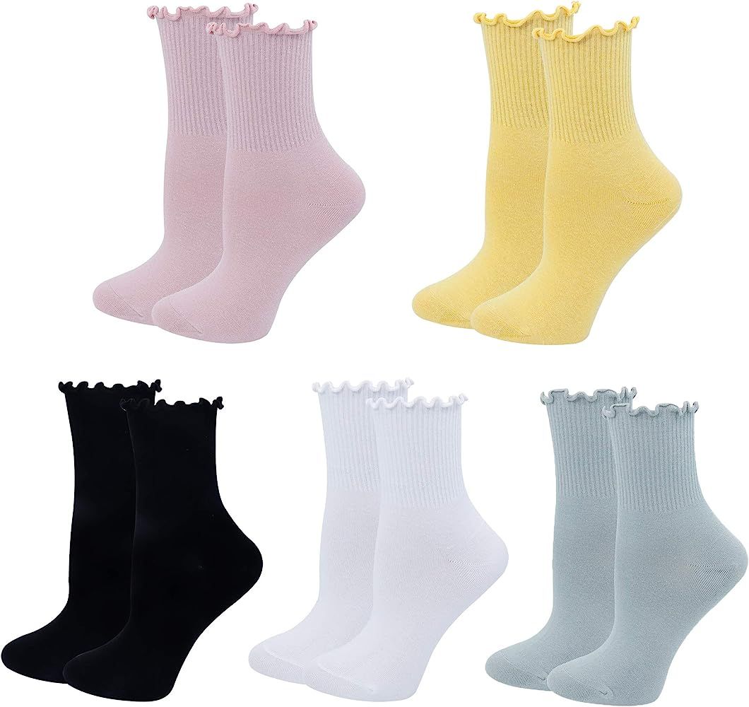 Amazon.com: Bellady Cute Ruffle Socks for Women, Funny Cotton Crew Socks, Frilly Ankle Socks Wome... | Amazon (US)