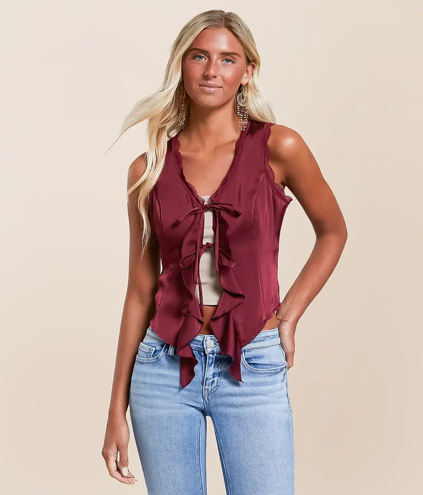 Satin Ruffle Tank Top | Buckle