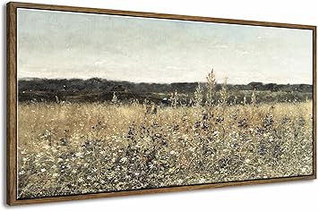 DJSYLIFE Framed Wall Art Decoration, Vintage Wildflower Field Canvas Wall Art, Classical Flowers ... | Amazon (US)