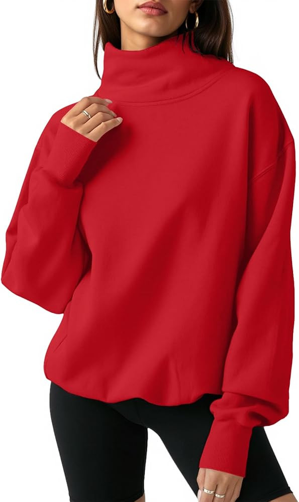 Fisoew Women's Oversized Turtleneck Sweatshirt Long Sleeve Pullover Casual Tops | Amazon (US)