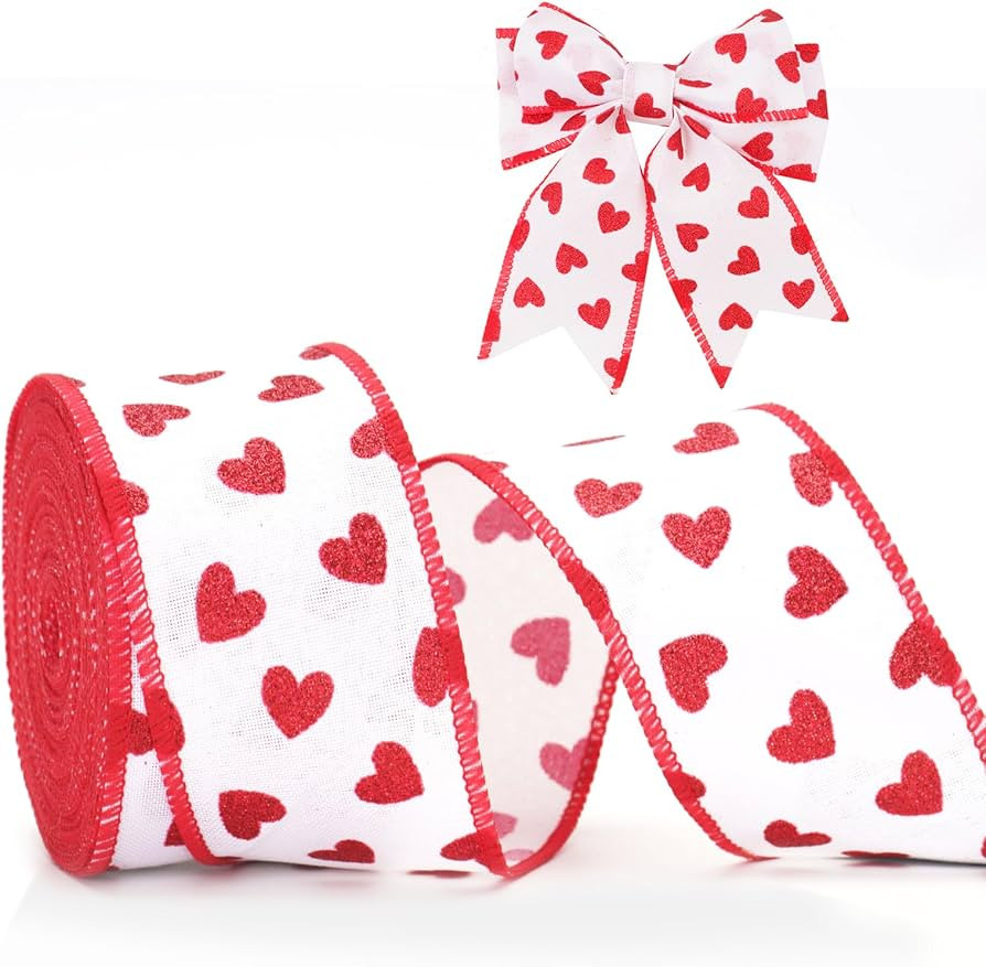 jijAcraft Valentine's Day Burlap Wired Edge Ribbon, 1-1/2 Inch x 11 Yards Red Ribbon with Glitter... | Amazon (US)