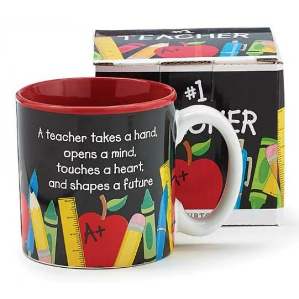 #1 Teacher 13 oz Coffee Mug with Pencil, Rulers, Crayons, and Pen Accents Inexpensive Teacher's G... | Walmart (US)