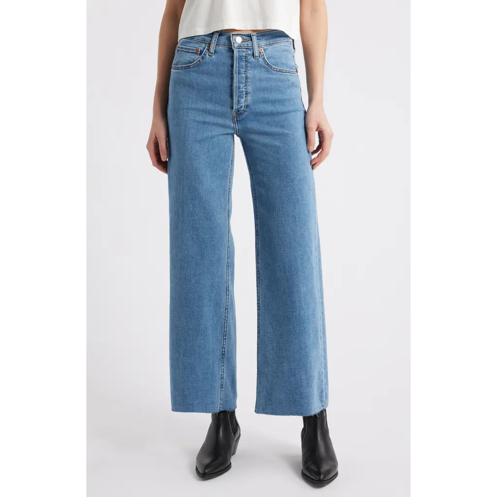 Re/Done Raw Hem High Waist Ankle Wide Leg Jeans in Runyon at Nordstrom Rack, Size 32 | Nordstrom Rack
