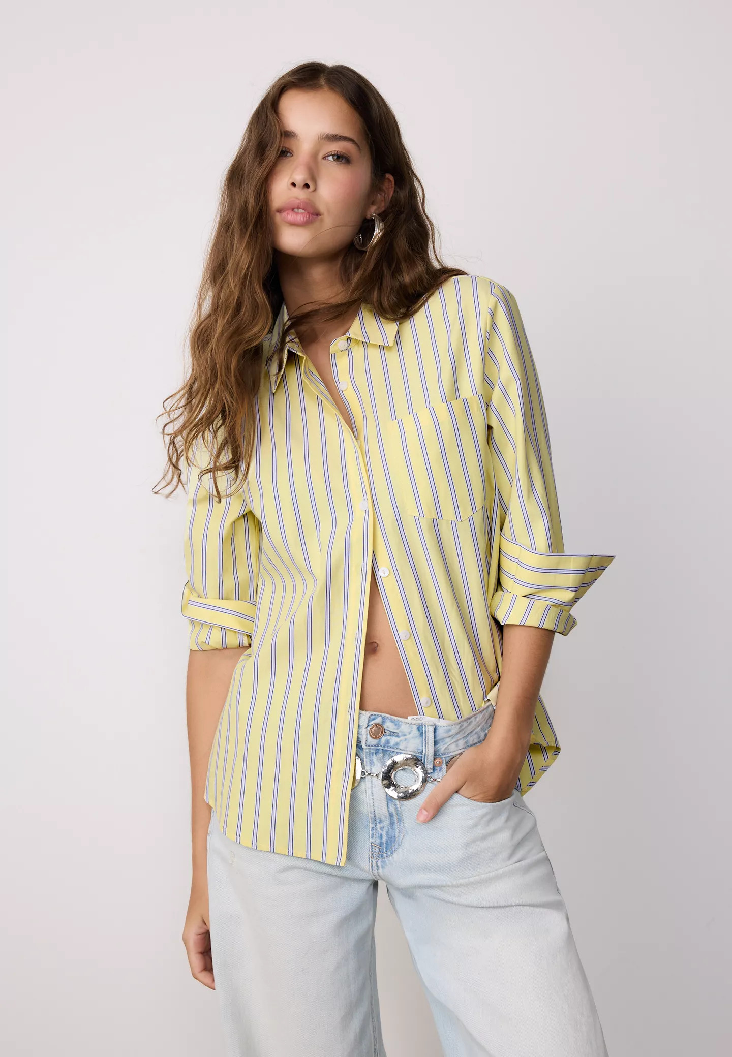 Basic striped poplin shirt with pocket - Women's Mix to Win | Stradivarius United Kingdom | Stradivarius (UK)