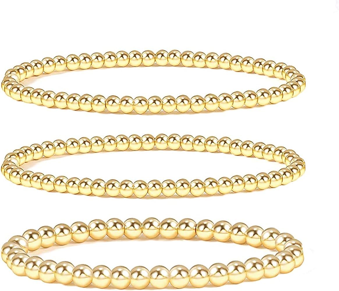 Reoxvo Gold Bead Layered Bracelets for Women,14K Gold Plated Beaded Ball Chain Bracelets for Women S | Amazon (US)