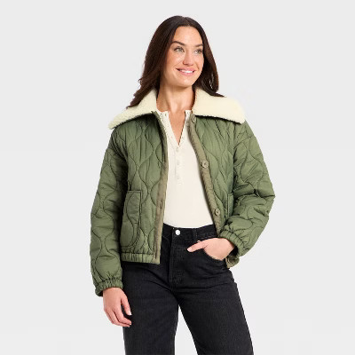Women's Quilted Jacket - Universal Thread™ Olive Green XL | Target