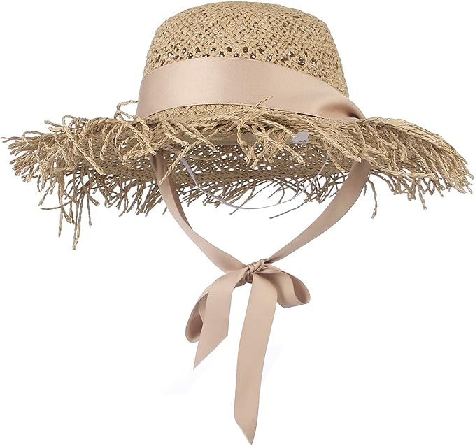 GEMVIE Kids Girls Summer Straw Hats Wide Brim Floppy Straw Hat Beach Sun Hats with Chin Strap for... | Amazon (US)