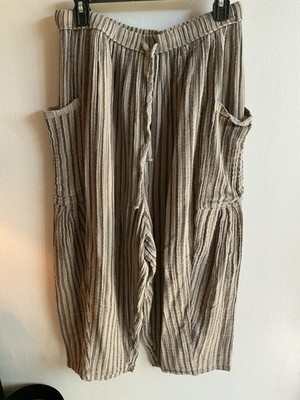 Free People Stripe Quinn Pants NWT Charcoal Combo Stripe Size L Summer Cotton | eBay US