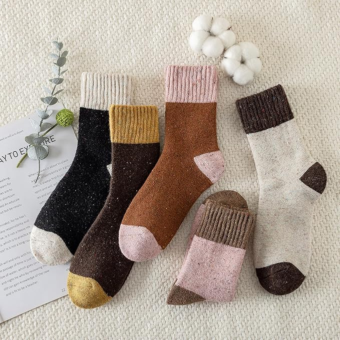 Trifabricy 5 Pairs Wool Socks for Women - Comfortable and Warm Womens Wool Socks, Classic Women's... | Amazon (US)