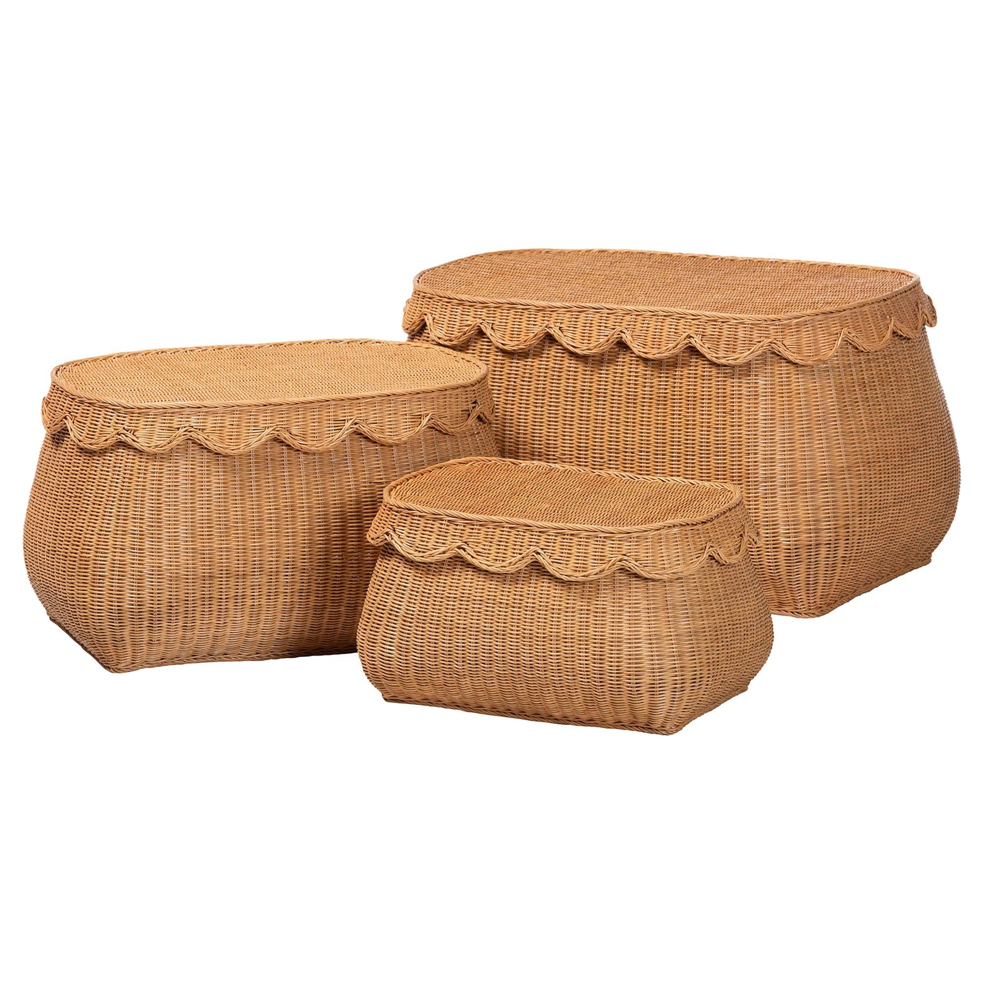 Bali & pari Ayleen Natural Rattan Basket Set with Scalloped Lids – Handwoven Wicker Storage Box... | Amazon (US)