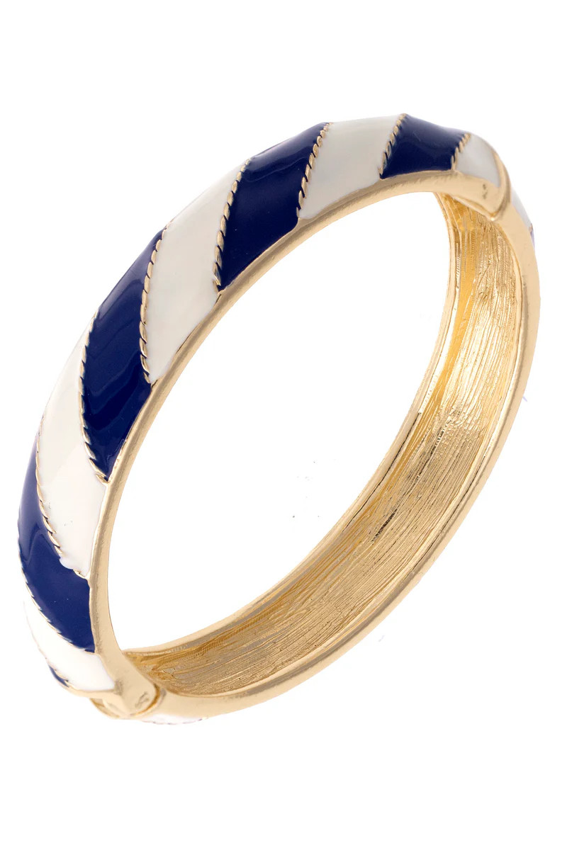 Sandy Striped Enamel Hinge Bangle in Navy | CANVAS