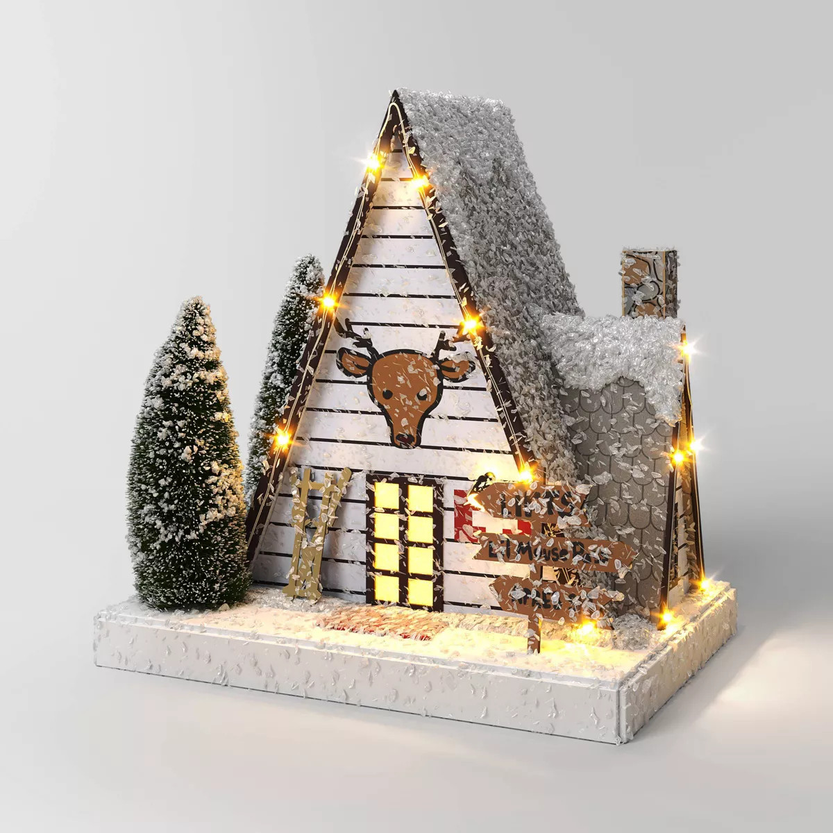 Lit Paper Ski Lodge with Bottle Brush Trees Christmas Figurine - Wondershop™ White | Target
