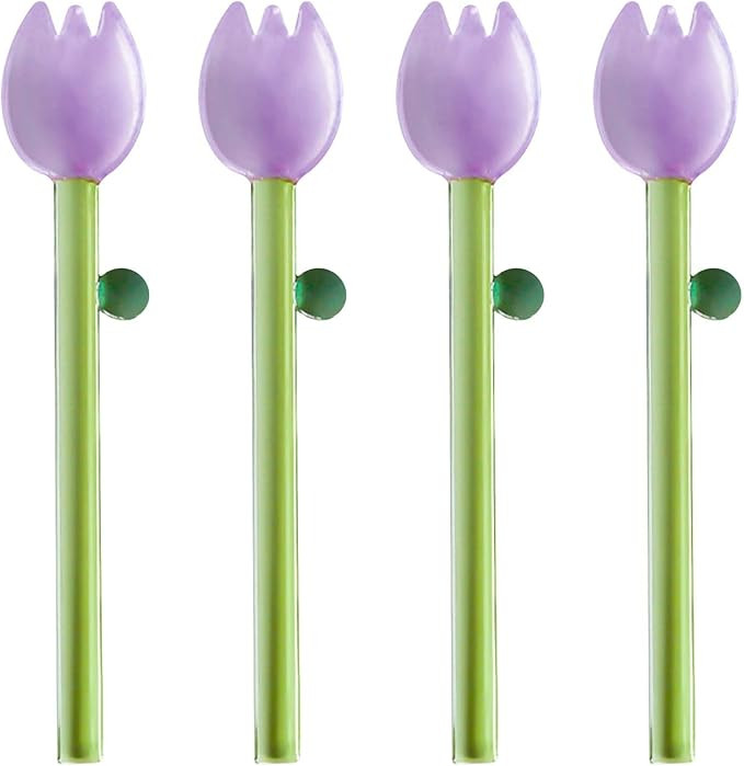4 Pcs Borosilicate Color Transparent Glass Spoons,Cute Flower Long Handle Spoons for Ice Cream De... | Amazon (US)