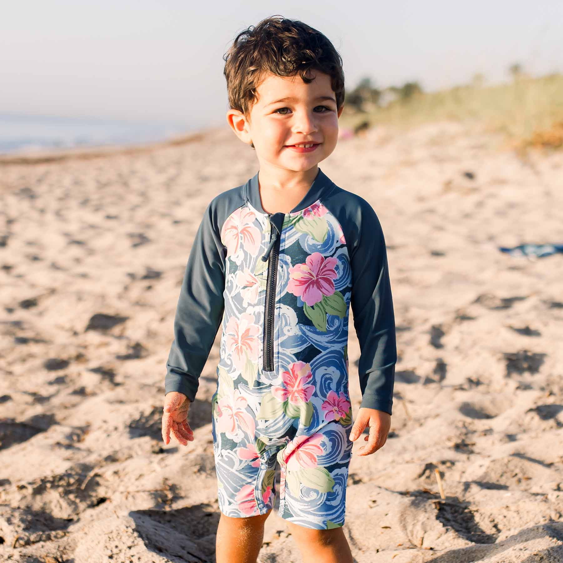 Long Sleeve Rash Guard Swim Romper Shortie | Ohana | Caden Lane