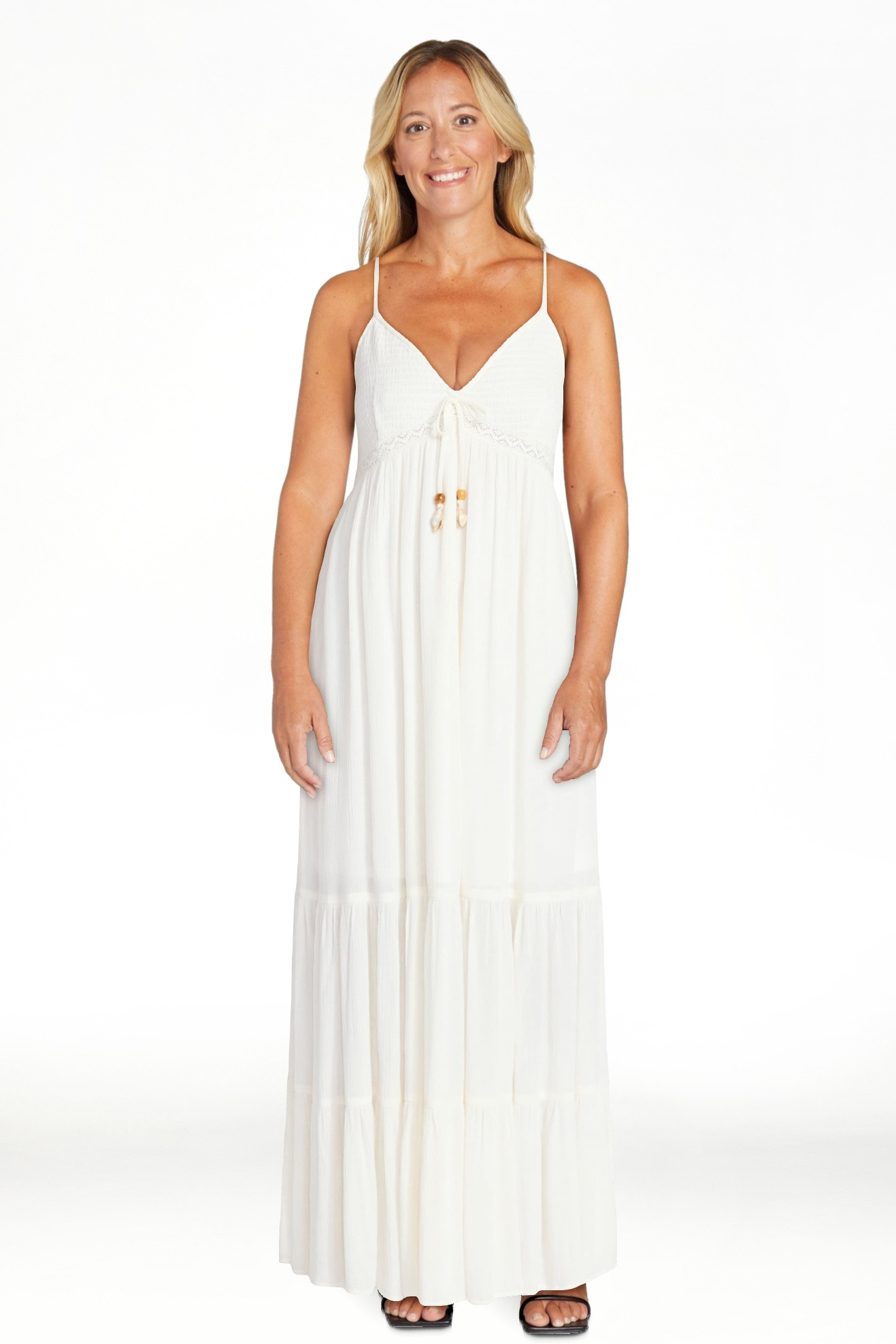 No Boundaries Crochet Lace Trim Tiered Maxi Dress, Women's XXS-XXL | Walmart (US)