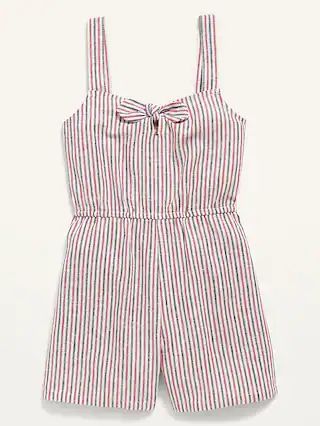 Sleeveless Tie-Front Linen-Blend Romper for Girls | Old Navy (US)