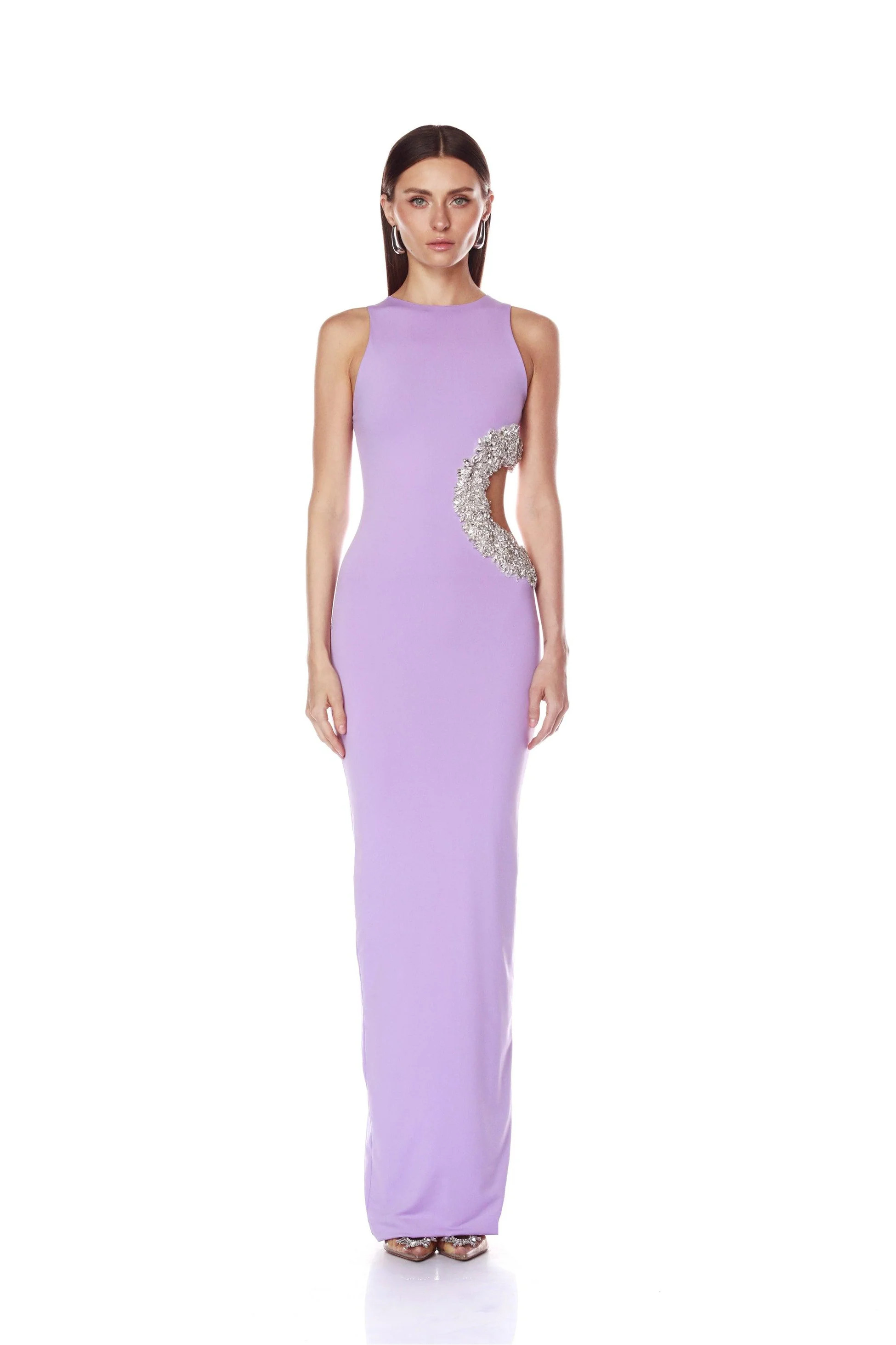 Camila Lilac Rhinestone Cutout Maxi Dress | Bronx and Banco