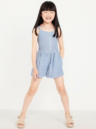 Sleeveless Linen-Blend Button-Front Romper for Girls | Old Navy (US)