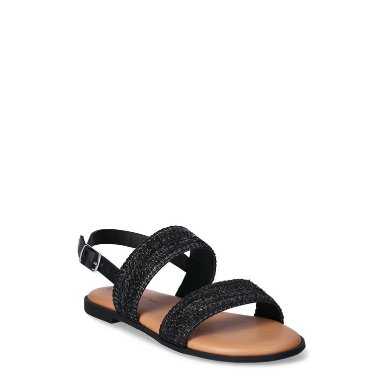 Wonder Nation Little & Big Girls Raffia Sandals | Walmart (US)