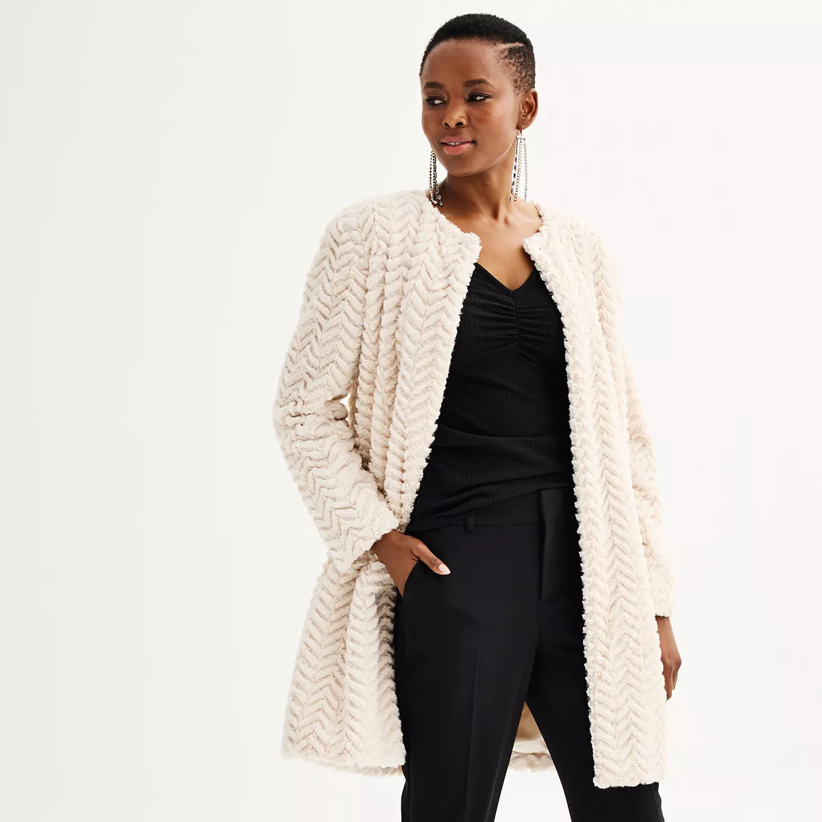 Women's Carmen Marc Valvo Chevron Faux-Fur Jacket | Kohl's